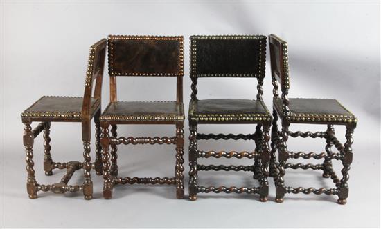Two pairs of mid 17th century Hispano-Flemish walnut chairs,